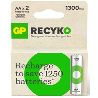 GP ReCyko Rechargeable Battery 1300mAh AA (2 Battery Pack)