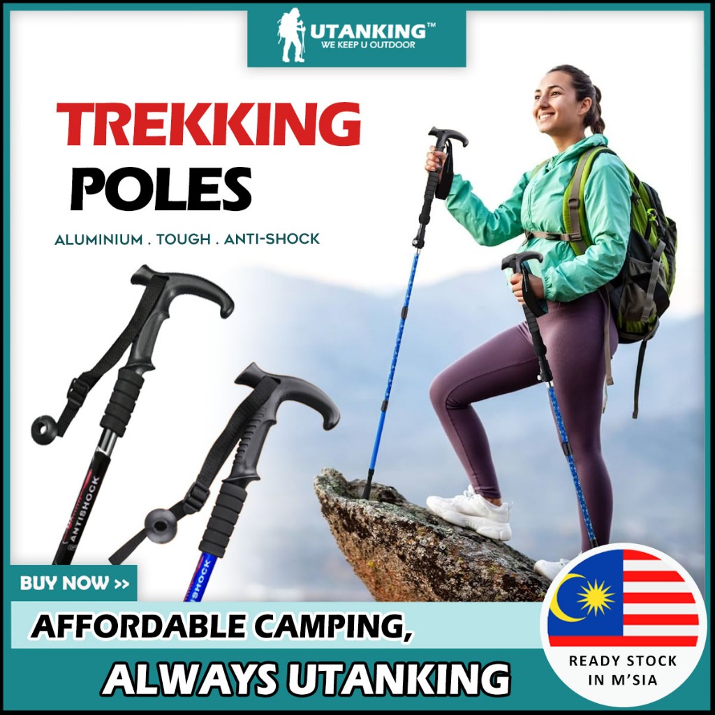 UtanKing™ Light Weight Trekking Pole Anti-Shock Aluminium Hiking Poles Cane Hiker Climbing Stick