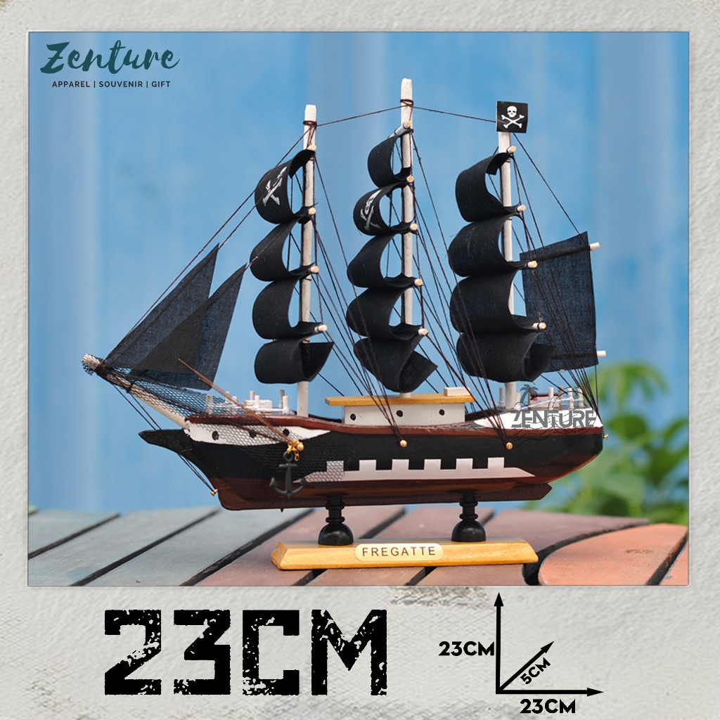 [DECOR] Zenture 23CM Wooden Mediterranean Sailing Ship Kapal Hiasan Traditional Home Ocean Decor