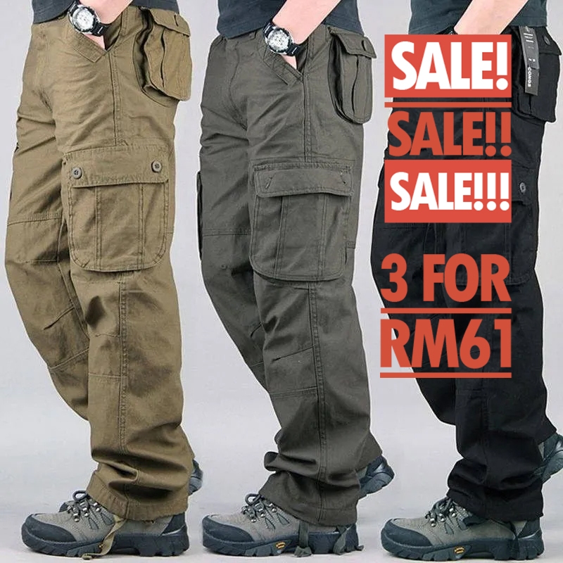 Big Size [ 28-48 ] Seluar Lelaki Kerja Kargo | Straight Cut | Slack 6 Poket Kain Tebal Cargo Pant Multi Pocket Seluar