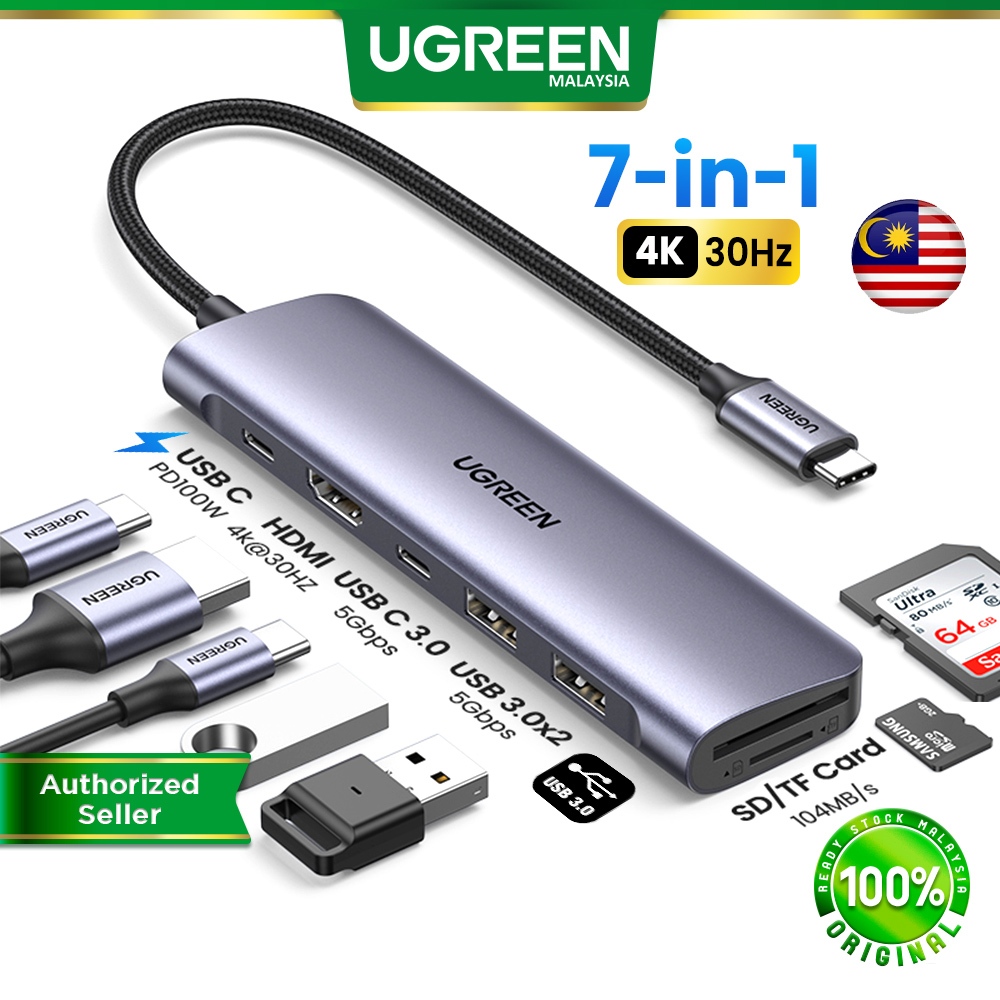 UGREEN 7 IN 1 USB C Hub USB A 3.0 Data Transfer 5Gbps 100W PD Charging HDMI 4K30Hz SD Card Reader Macbook Pro iPhone 16