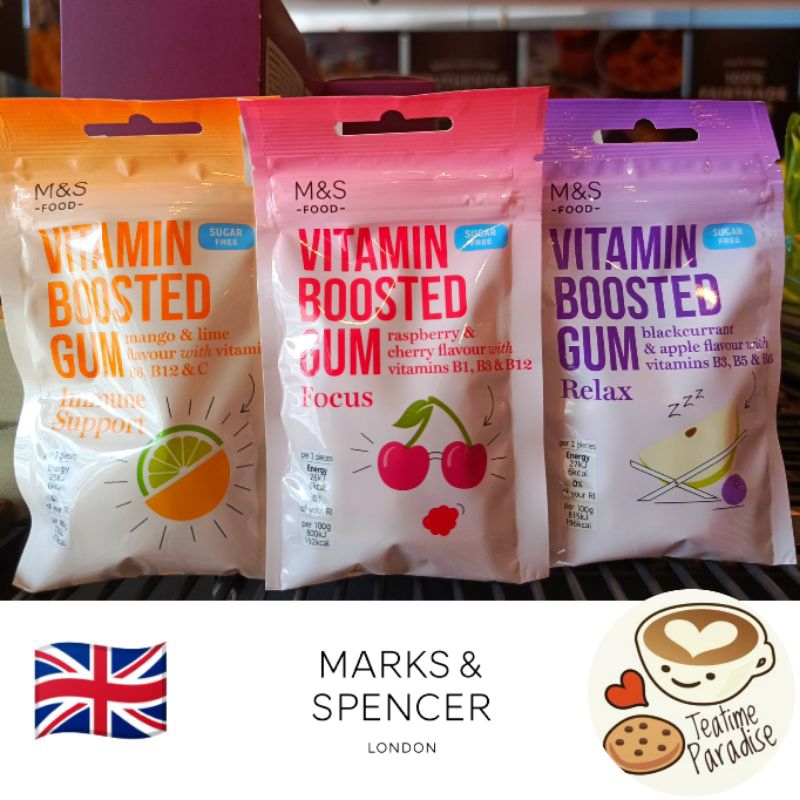 Marks & Spencer (M&S) Sugar Free Vitamins Boosted Gum 27g (Mango & Lime / Raspberry & Cherry / Blackcurrant & Apple)