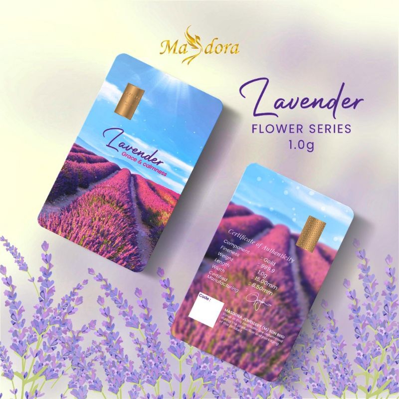 MASDORA 999.9 Gold Bar 1.00GM Flower Series ~ lavenders (EMAS 999.9/24K) prelove