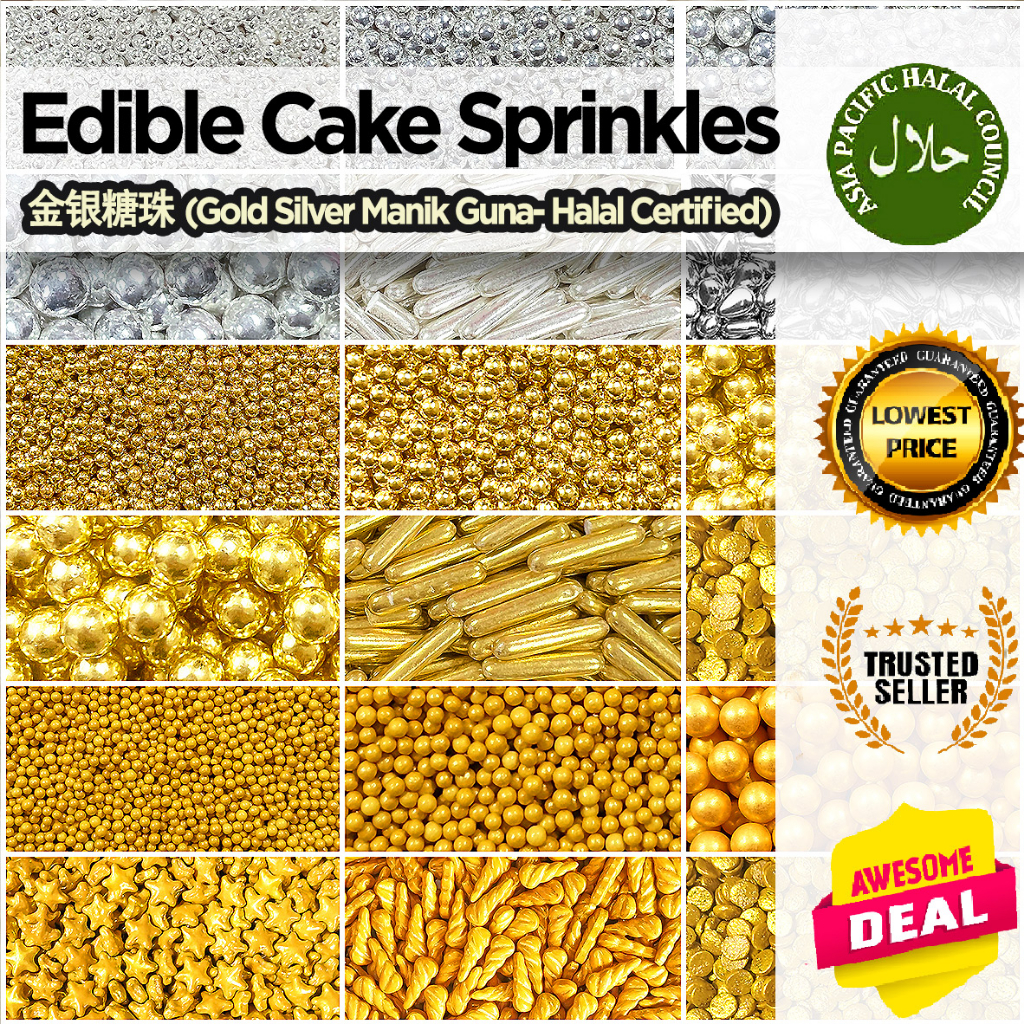 《30g》Gold Cake Sprinkles Cake Decoration Harga Borong & Halal Certified Sprinkle Gula Manik Hiasan Kek Manik Kek 清真蛋糕糖珠