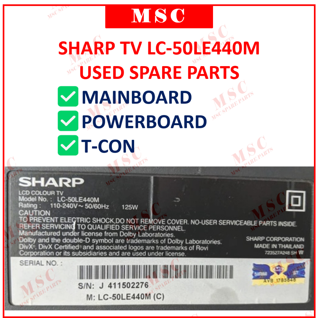 Sharp TV LC-50LE440M Refurbished Parts MainBoard PowerBoard T-con PCB LCD