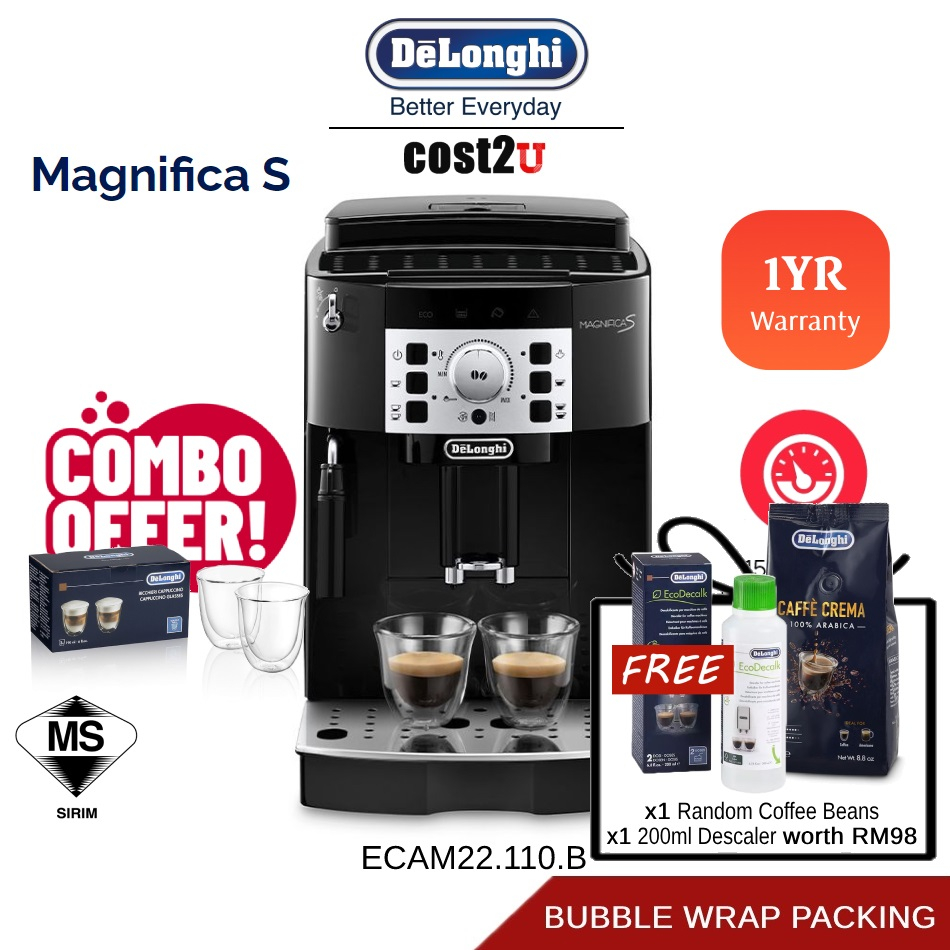 [Free Coffee Bean] Delonghi Magnifica S Black Fully Automatic Coffee Machines | ECAM22.110.B Coffee Maker Grinder