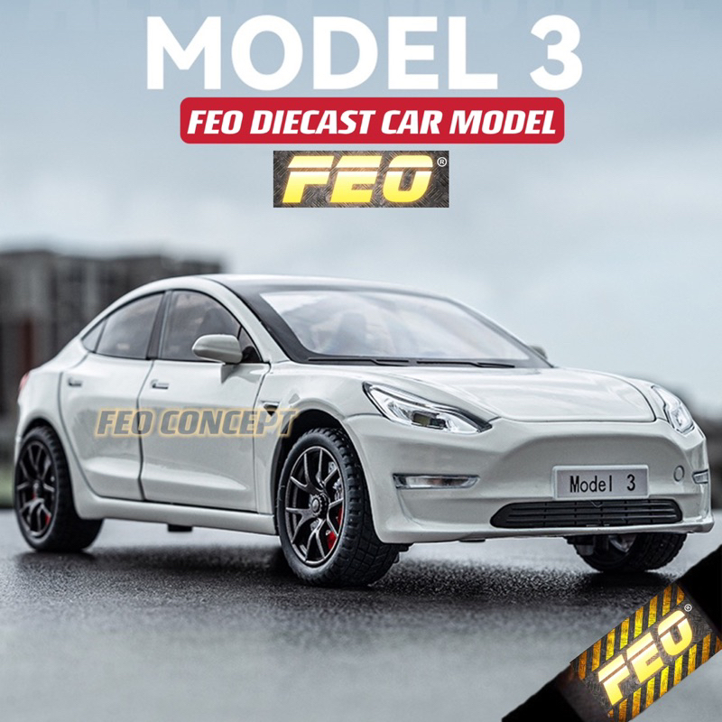 FEO 1/24 1/32 Tesla Model 3 Diecast Car Model Alloy Car Diecast Model Toy Vehicle Pull Back Car Kereta Diecast Toy Car