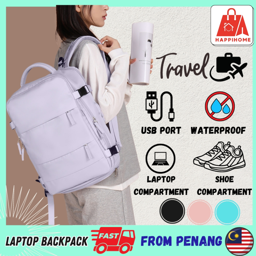 15Inch Laptop Travel Backpack Lady Multi-Compartment Bag Laptop Women Beg Galas Belakang Waterproof Expandable USB Cord