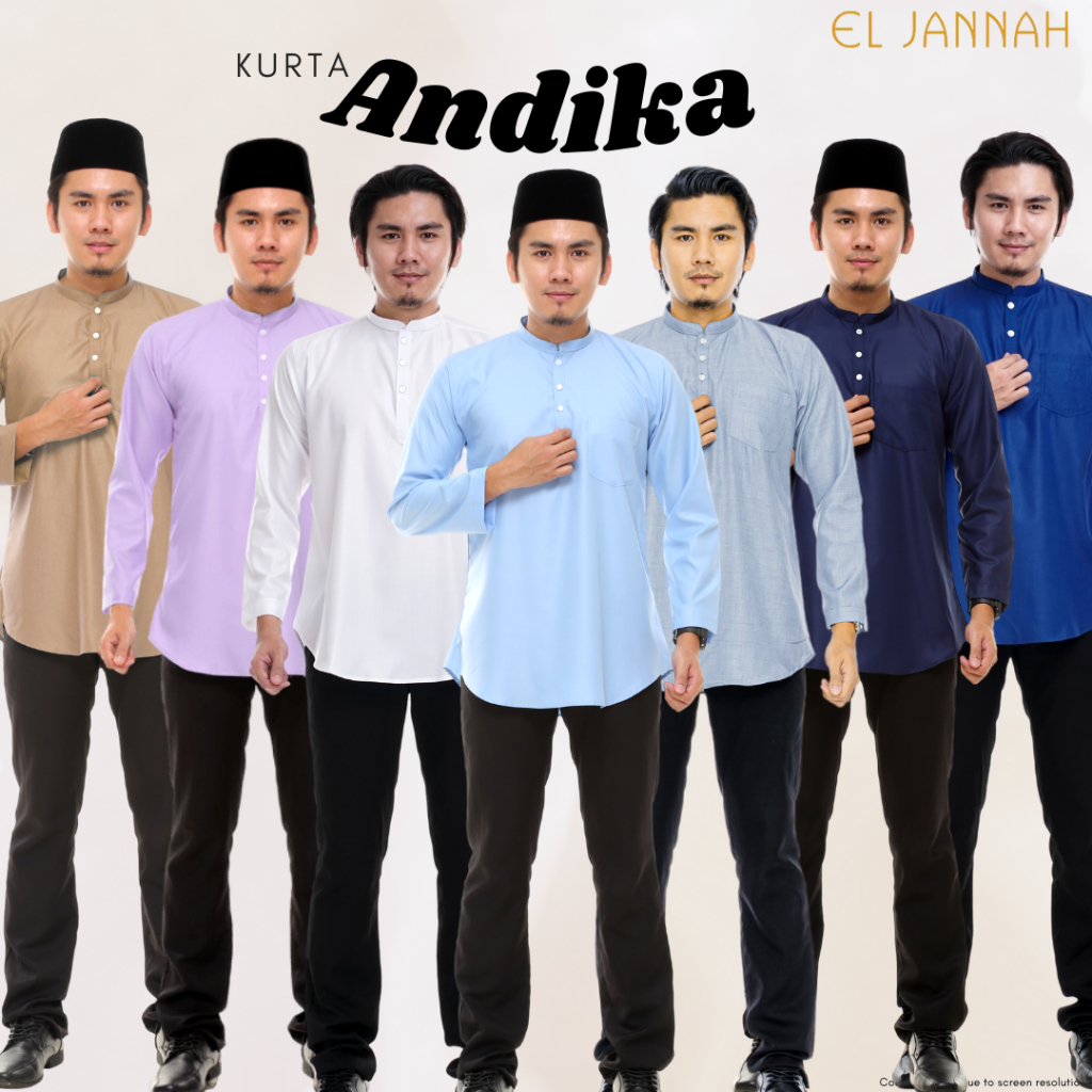 Kurta [READY STOCK] Andika Men Putih White Gold Mustard Lilac Soft Purple Navy Baby Dusty Blue Cotton Jepun Cekak Musang