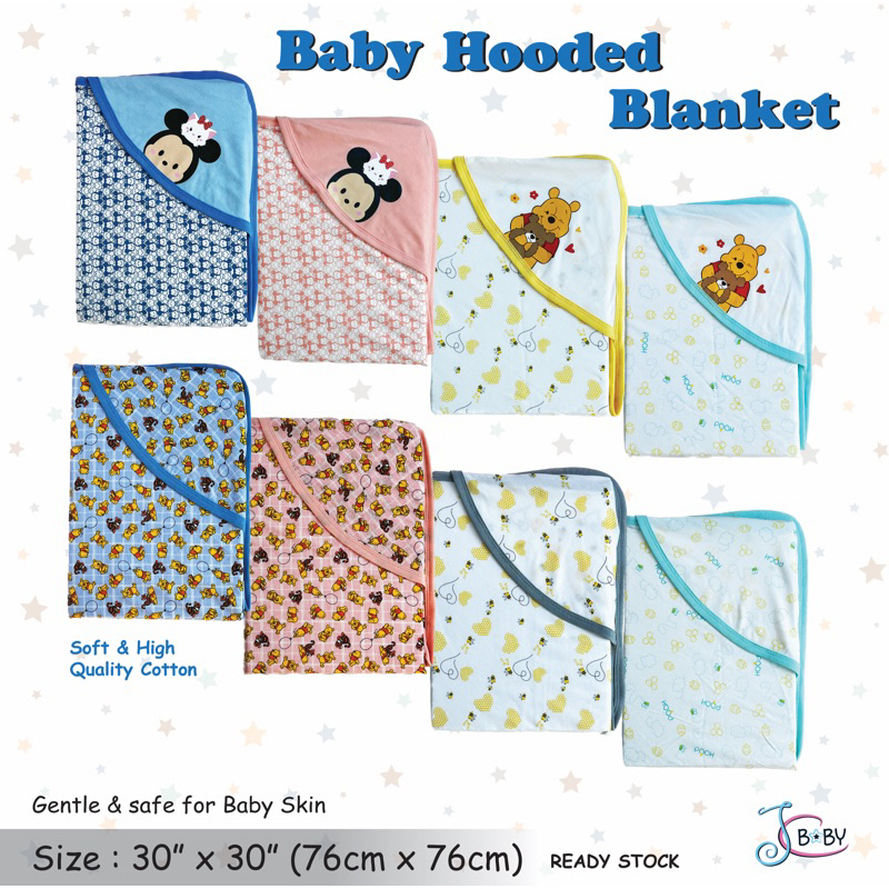 JC BABY Baby Hooded Blanket (30" x 30") Swaddle Baby Wrap Kain Selimut Bedung Bayi