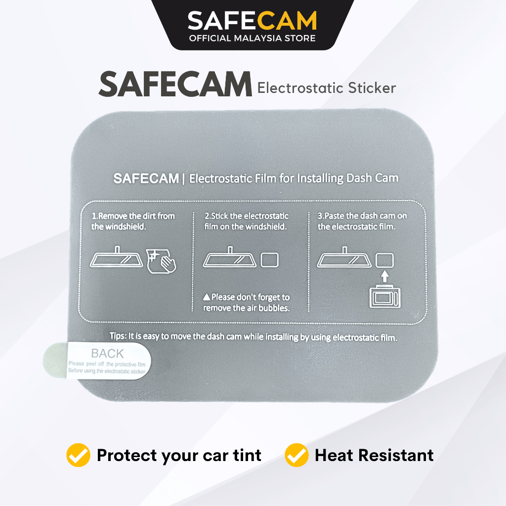 SAFECAM Dashcam Electrostatic Sticker Heat Resistant (8cm x 6cm)