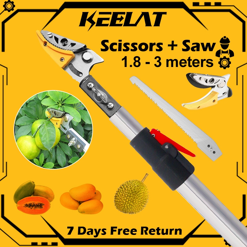 KEELAT Fruit Picker Adjustable Aluminium Extension Pole Fruit Scissors Garden Telescopic Fruit Tree Pruning Shears Saw