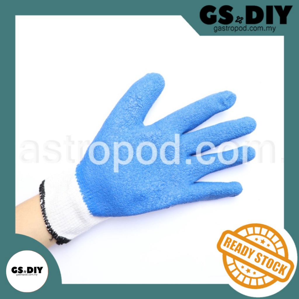 ️Free Size Latex Coated Glove with Half Rubber GloveWorker Protection Sarung Tangan Berkualiti Rubber Grip