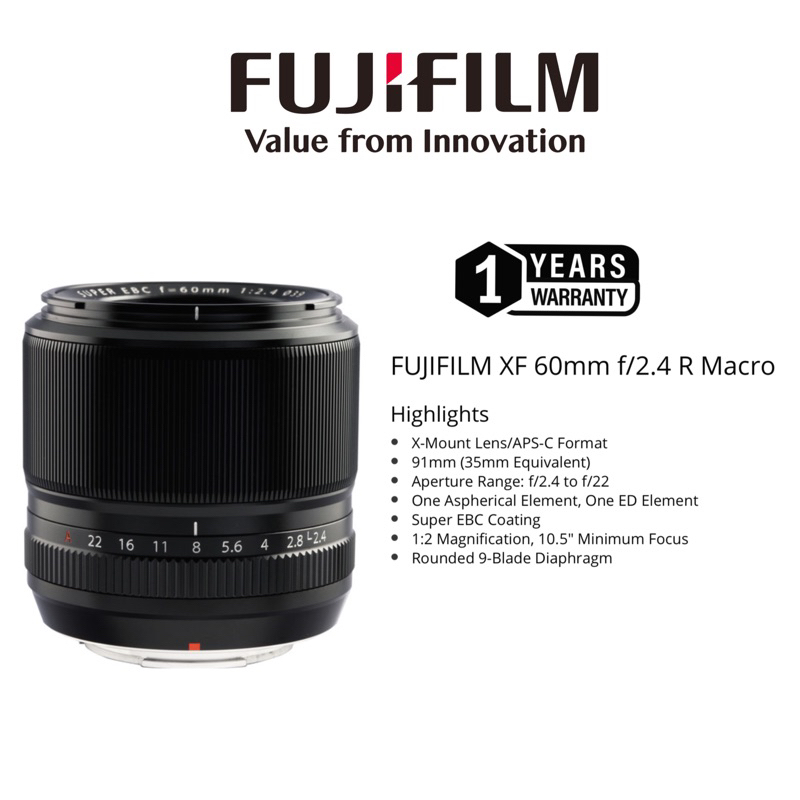 Fujifilm XF 60mm F/2.4 R macro lens (1 years warranty) FUJIFILM 60MM FUJI 60MM X MOUNT LENS 60MM