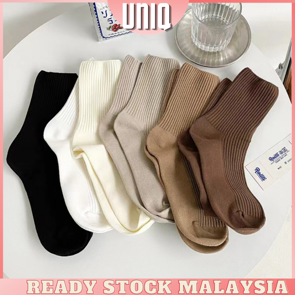 Women's Solid Color Tube Cotton Sock 1 Pair Students Casual Pile Stockings Crew Socks Stoking Muslimah