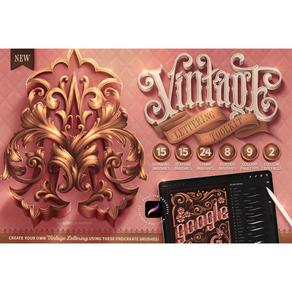 ✨Procreate iOS & MacOSX✨【T269】 Vintage Lettering Toolkit