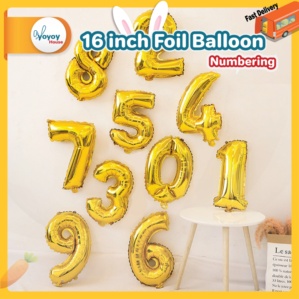 [Ready Stock] 16inch Number Balloon 0-9 Gold Party Decoration Birthday Anniversary Wedding Foil Balloons yoyoy