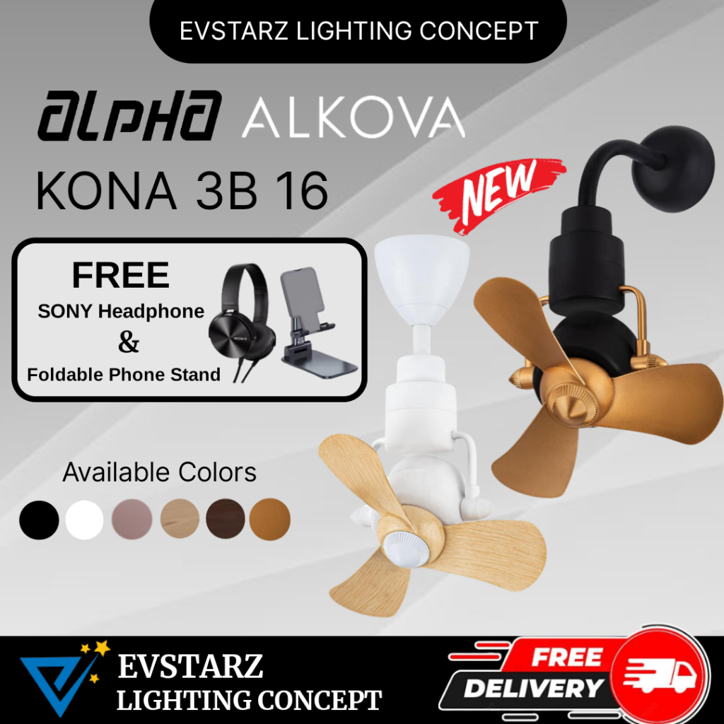 ALKOVA (ALPHA) KONA 3B 16 inches DC Corner Fan Remote Ceiling & Wall ...