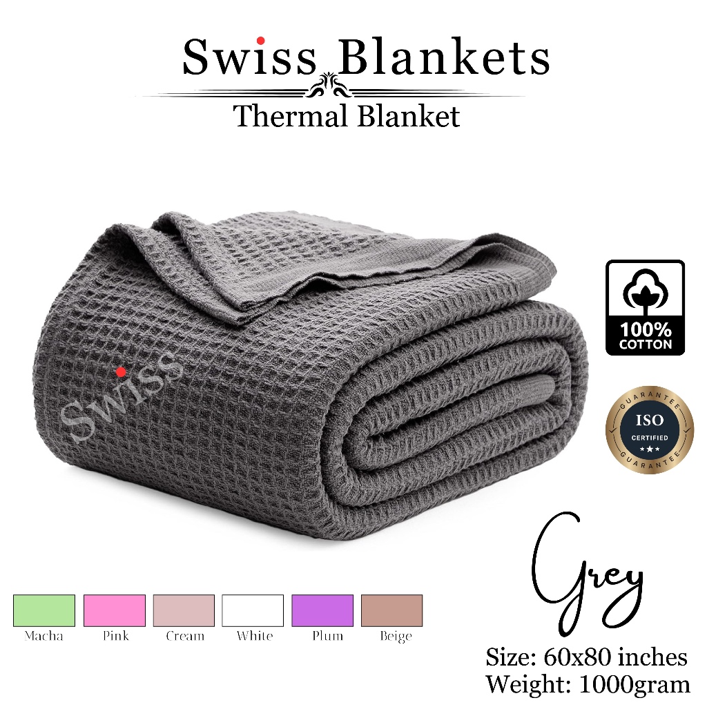 Swiss Thermal Blankets - Single Size 60x80 inches For Bed 100% Cotton Waffle Weave Blankets Cozy and Soft Woven Blankets