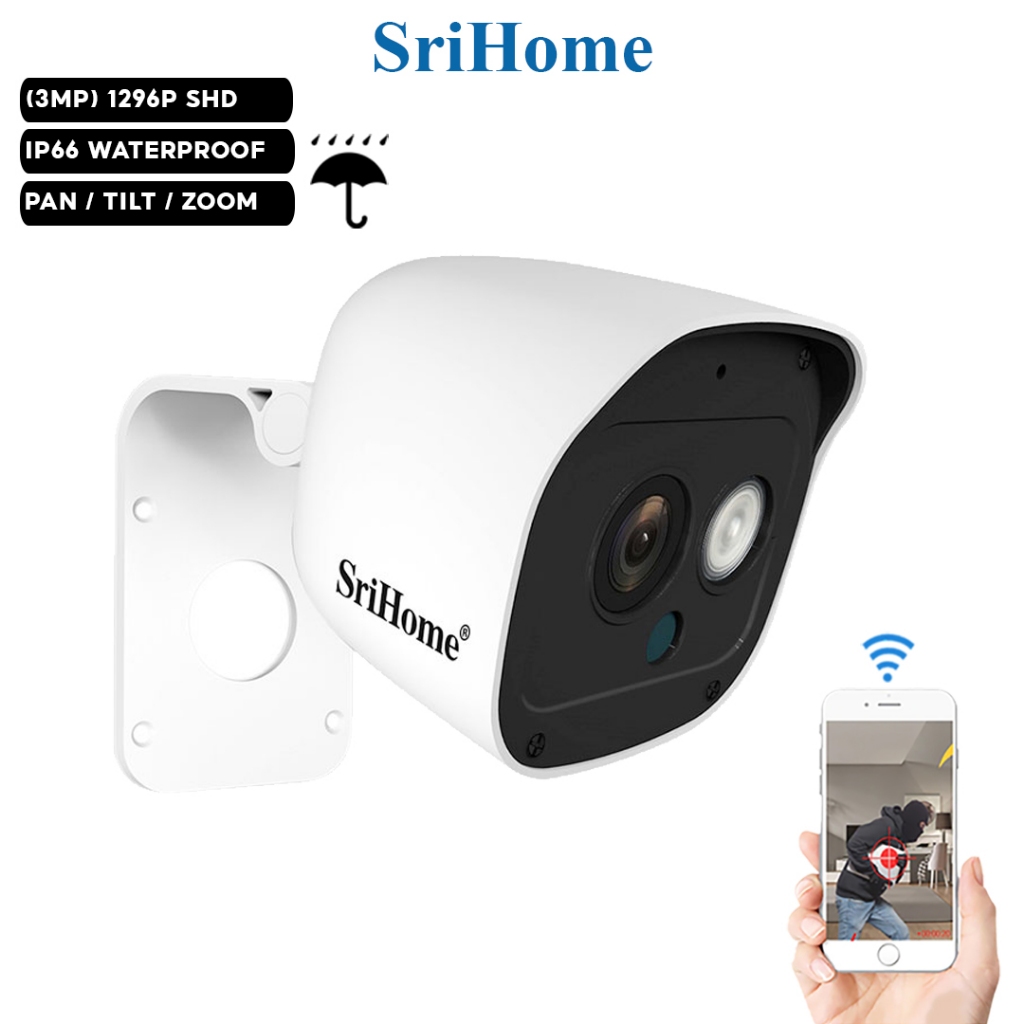 (3MP) CCTV WiFi Camera SriHome SH029 1296P SUPER HD + Two-Way Voice + IR Night Vision + Waterproof (Indoor & Outdoor)