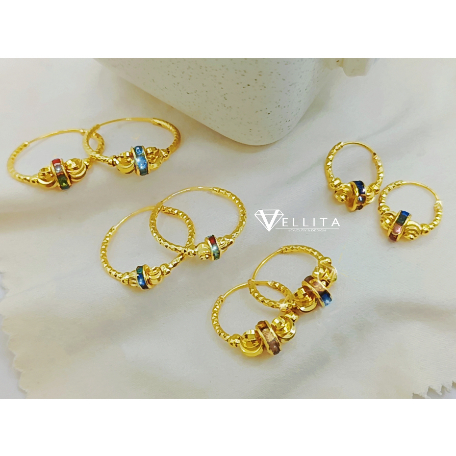 [VJ]Earring "Hoop Crystal" 16mm - 24mm 999.9 Bangkok Gold Plated Loop Earrings (Subang Emas Bangkok CZ)