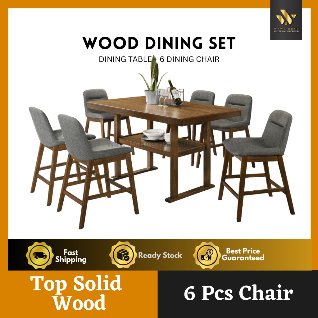 Grace Wood Dining Set / Set Meja makan Kayu 1+6 / Table /  Chair PROMO