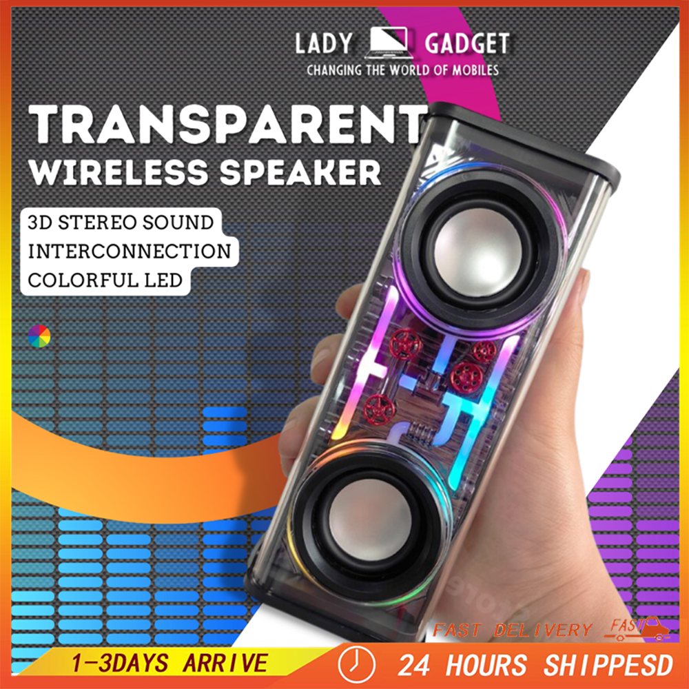 🔥TOP🔥 V8 TWS Bluetooth Transparent Speaker Wireless Small Steel Cannon Speaker 3D Surround Multiple RGB LED Light 蓝牙音箱