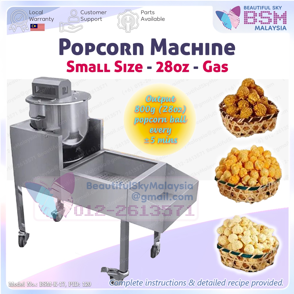 Small Popcorn Machine 28oz Gas Mesin Pop Corn Ball Maker Commercial Auto Heavy Duty Production High Output Business