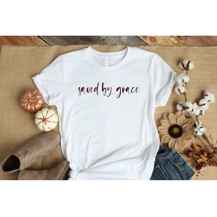 Saved by Grace Simple Tee Religious Spiritual Faith Apparel Design Tshirt Ladies Unisex Streetwear Aesthetic