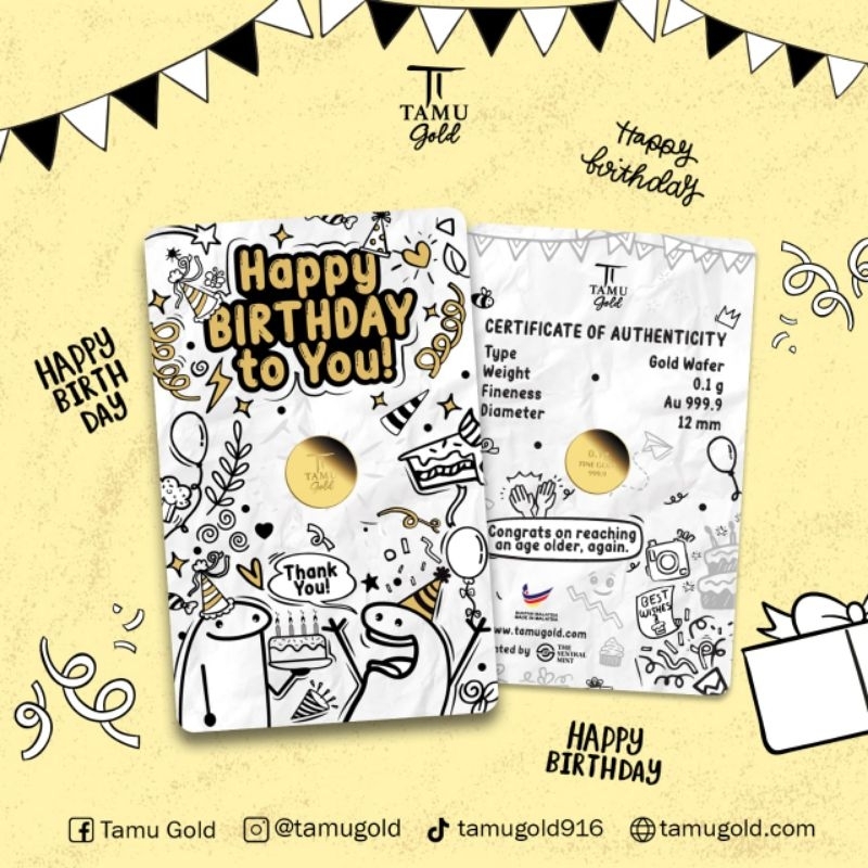 [Ready Stock] Gold Bar / Goldcoin 0.1g Tamu Gold Emas 999 - Happy Birthday Doodle, I love Mom & Dad, Newborn Boy & Girl