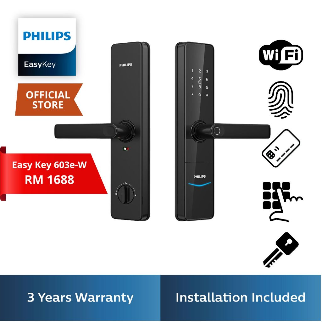 Philips Digital Lock Easy Key 603e-W (Wood Door), Includes Installation*