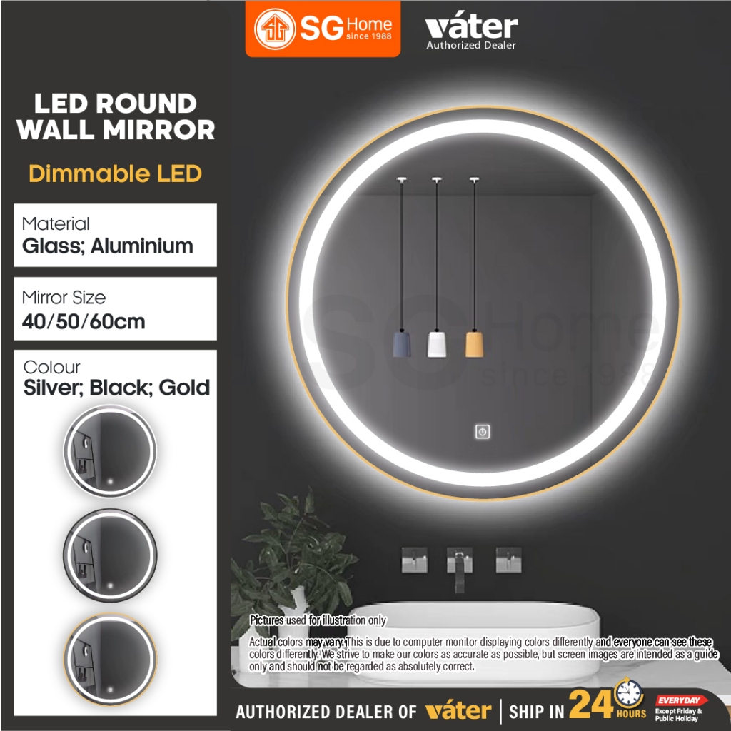 [Vater] LED Round Mirror Wall Mirror Vanity Mirror Bathroom Lampu Cermin Dinding Solek IKEA Mirror Cermin Bilik Mewah