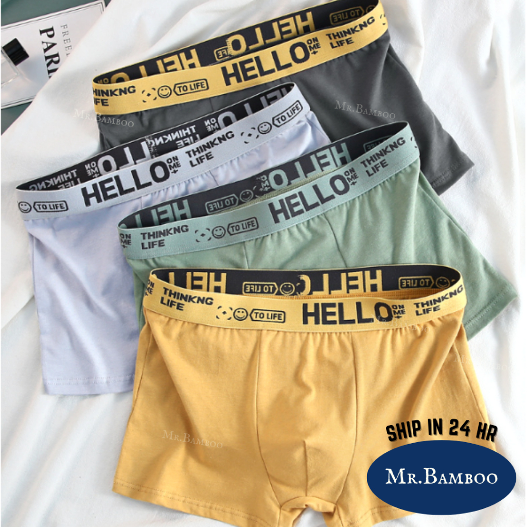 ?? MR.BAMBOO HELLO Seluar Dalam Lelaki Boxer Underwear Men Cotton Seluar Dalam Lelaki 1 PSC 内裤四角裤男 MU03