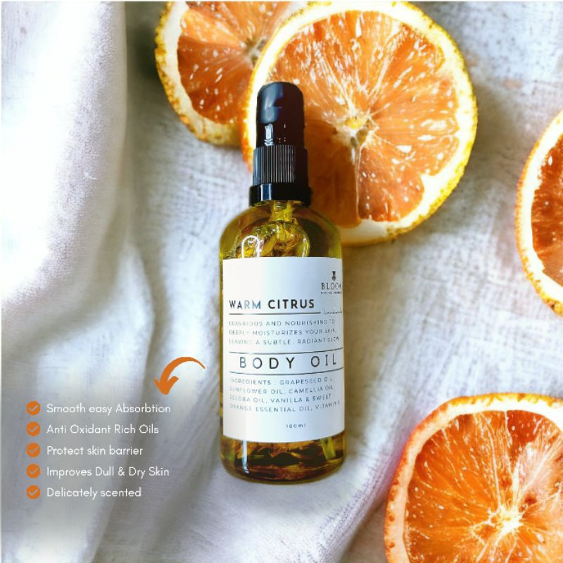 Warm Citrus Body Oil - 100% Natural Luxurious Body Oil for Dry, Dull Skin (100ml)