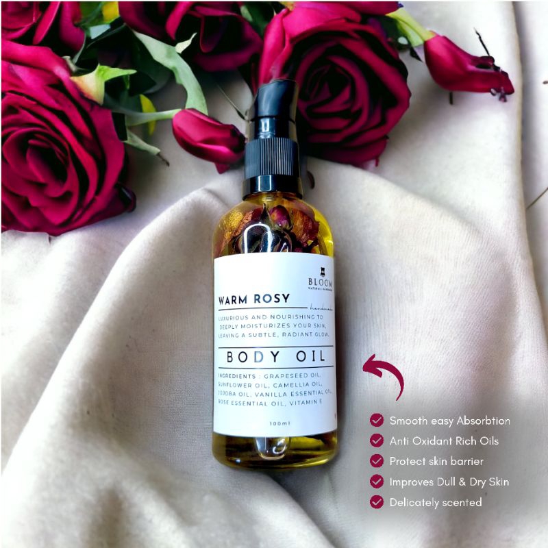 Warm Rosy Body Oil - 100% Natural Luxurious Body Oil for Dry, Dull Skin (100ml)