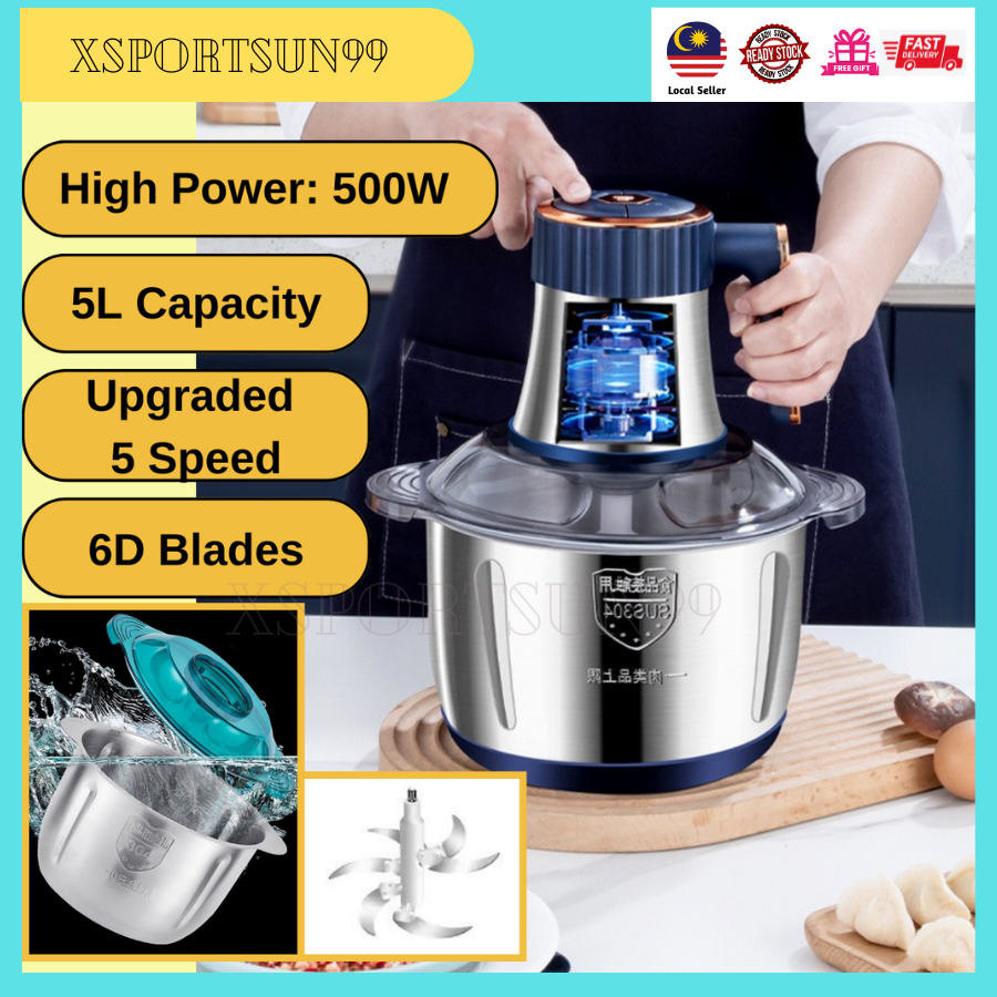 5L Electric Meat Grinders 304 Stainless Steel Food Crusher 6S Multifunctional Vegetable Slicer Processor Chopper Kitchen