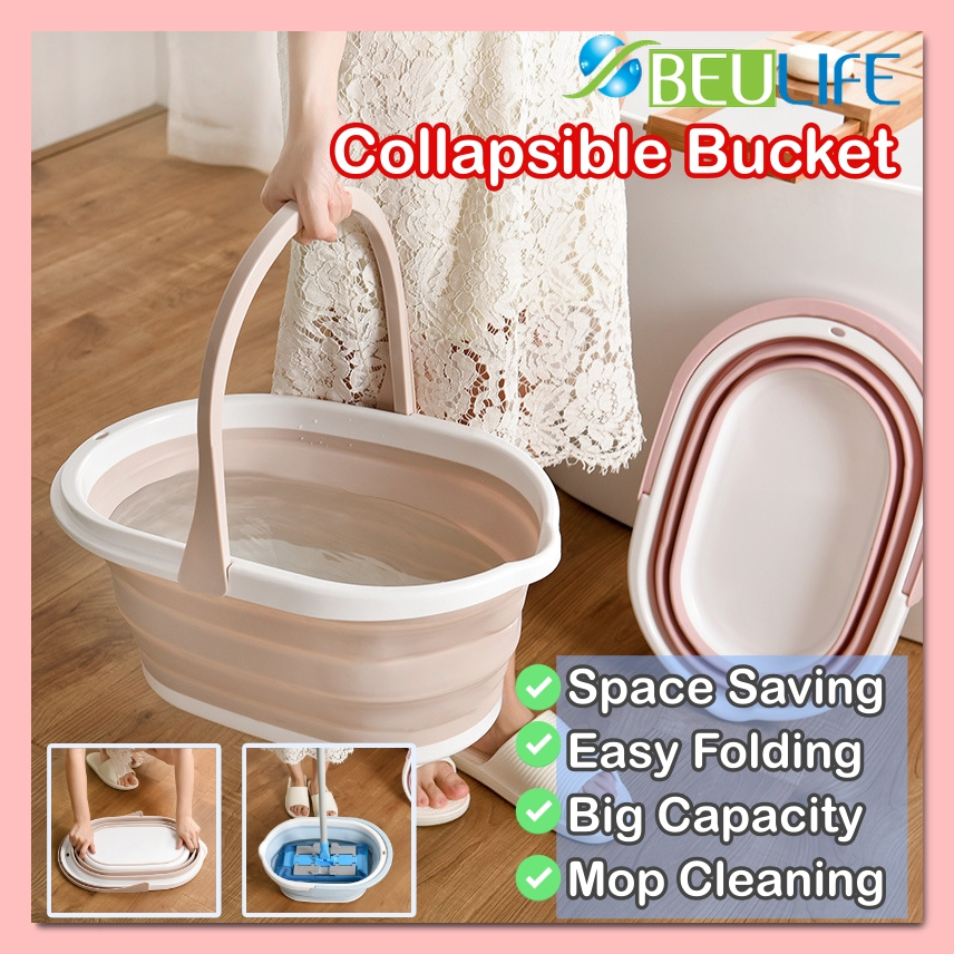 BEULIFE Foldable Collapsible Water Bucket Pail Car Wash Flat Mop Cleaning Bucket Baldi Air Lipat Mop