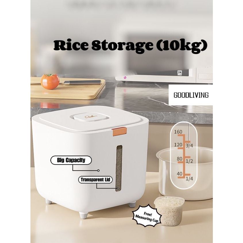 GOODLIVING l Rice Storage Rice Container Rice Box Free Measuring Cup 10kg Bekas Beras 米桶