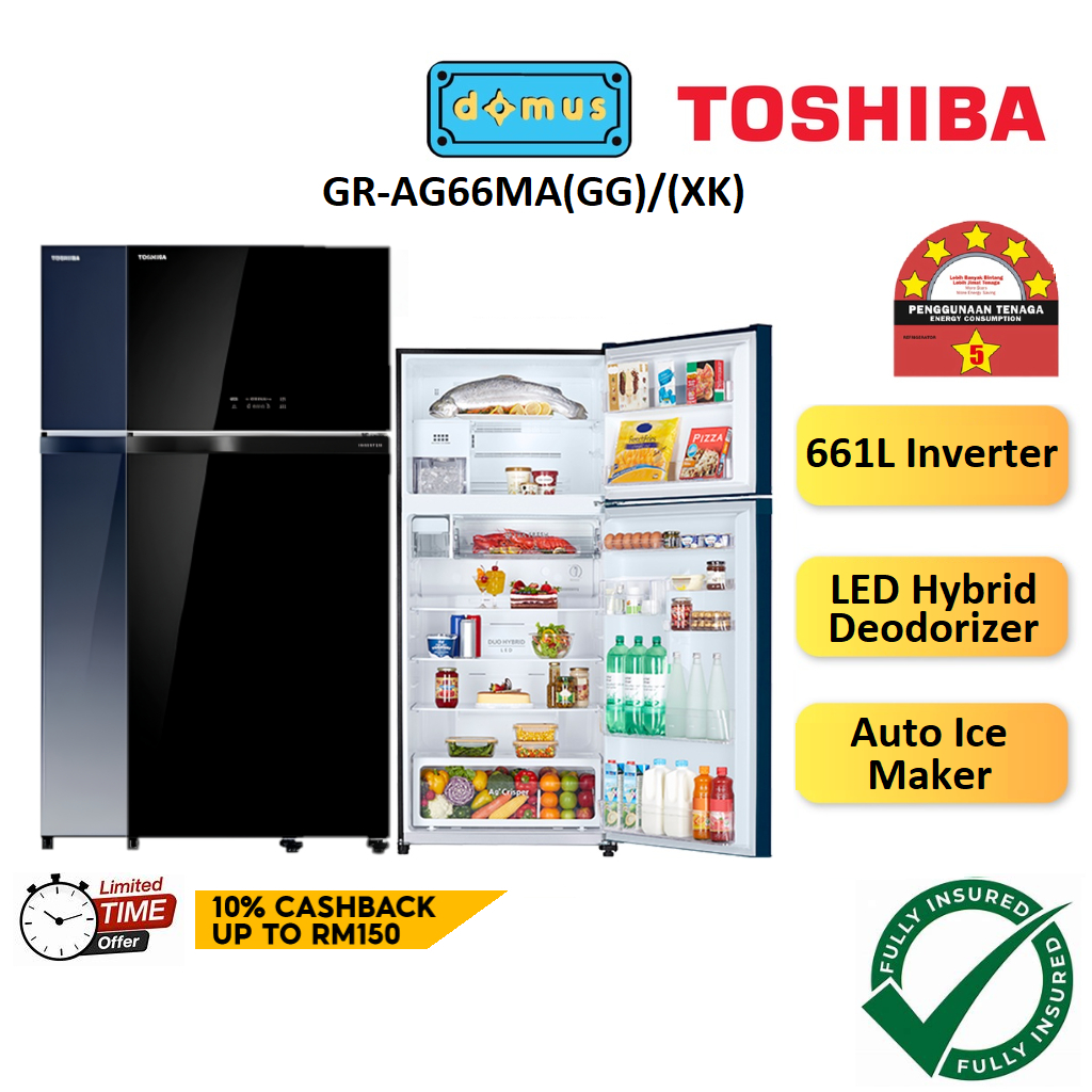 5 STAR Toshiba 2 Doors Duo Hybrid Inverter Refrigerator 661L Fridge with Ice Maker Peti Ais GR-AG66MA(XK) GR-AG66MA(GG)