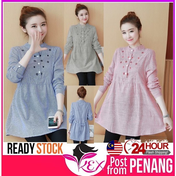 [D01] READY STOCK PENANG Long Sleeve Pregnant Blouse Maternity blouse Baju Mengandung Nursing Clothes