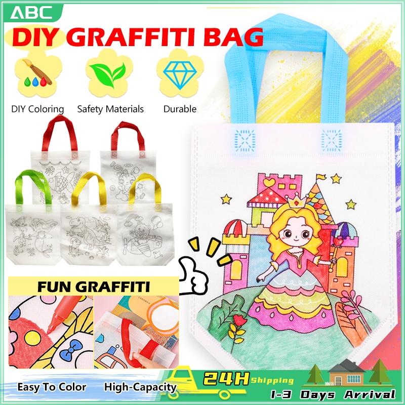 Kids DIY Painting Graffiti Single or Double sided Creative Drawing Eco Bag Party Gift Birthday Goodies Gift for kid涂鸦手提袋