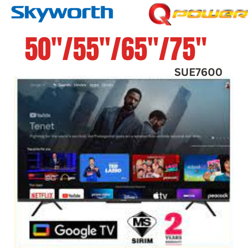 Skyworth 50"/55"SUE7600 Android Tv, Smart TV Infinity Screen UHD TV | DVB-T2 | 4K Google TV | USB  2 Years