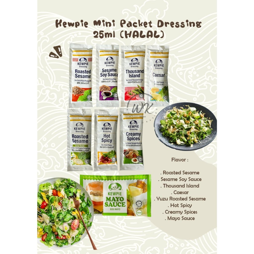 Kewpie Mini Packet Roasted Sesame/Sesame Soy Sauce/Thousand Island/Caesar HALAL 25ml