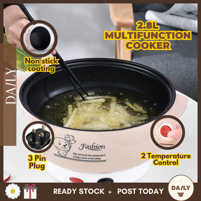 🐻DAILY🐻 Multifunctional Non-Stick Electric 2.8L Cooker Non-Stick Electric Cooker Cooking Steamboat Pot Periuk Nasi Cook