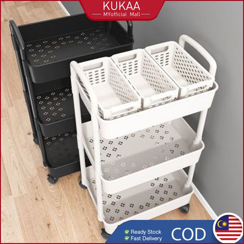 Kukaa Plastic Trolley Rack With Wheels Kitchen Trolley Rack Storage Organizer Trolley Rak Dapur 置物架