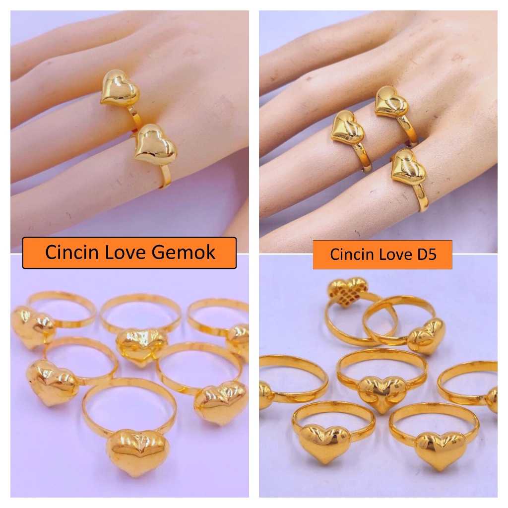 CINCIN LOVE D5 DAN LOVE GEMOK EMAS 916 Emas 916 Original Cincin Emas Cincin Padu Cincin Bajet Emas 916 Bajet Emas 916