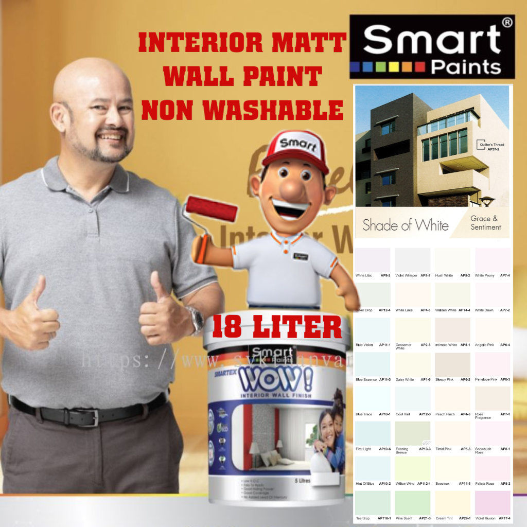 SINAR SMART WOW EMULSION PAINT 18 LITER Cat Batu Cat Dinding Dalam CAT RUMAH Interior Wall Finish ( SHADE OF WHITE )