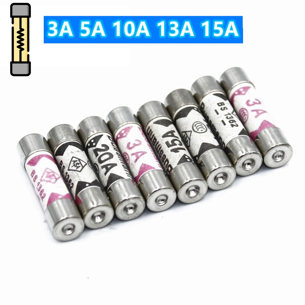 Ceramic Fuse 6x25mm BS1362 Bussmann 3A / 5A / 10A / 13A / 15A / 20A UK Plug Top Fuse
