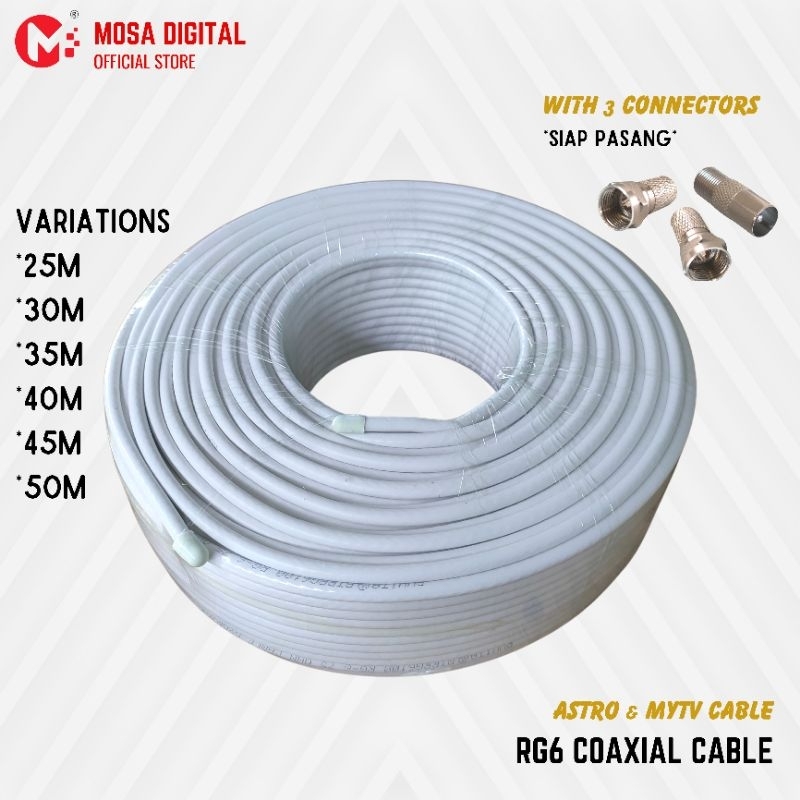 MOSA RG6 Coaxial Cable Kabel Astro Mytv Antena Antenna Digital Satellite Dish Panjang High Quality