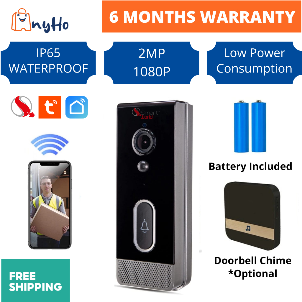 TUYA SMART WORLD Video Doorbell WiFi Outdoor Door bell Waterproof IP65 Battery Video Intercom